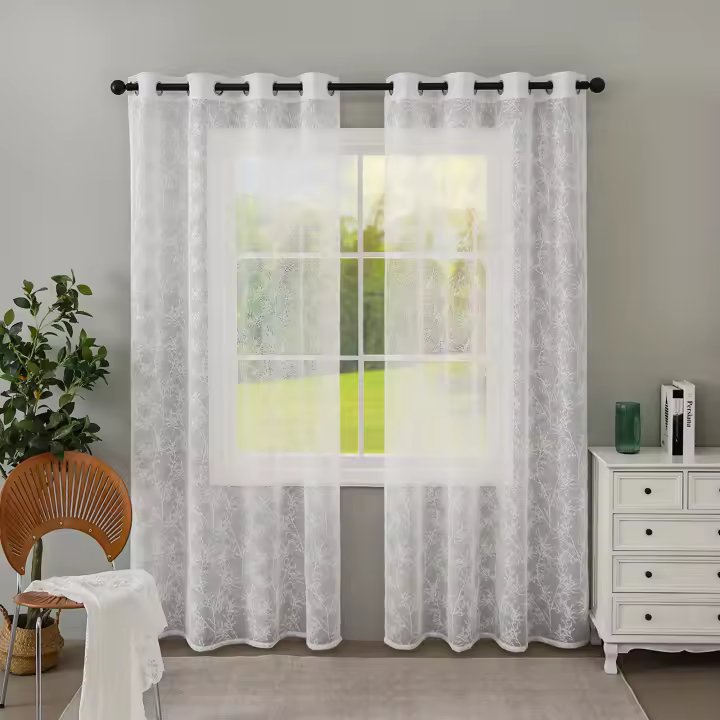 Cortinas Blancas Francesas De Tela Seda Texturizada Beige 84 Pulgadas Largas 1 Panel Para Sala De Estar Translúcidas Y Elegantes - 1