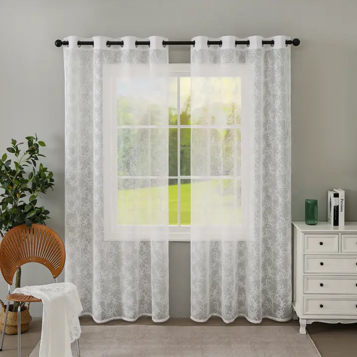 Cortinas Blancas Francesas De Tela Seda Texturizada Beige 84 Pulgadas Largas 1 Panel Para Sala De Estar Translúcidas Y Elegantes - 1