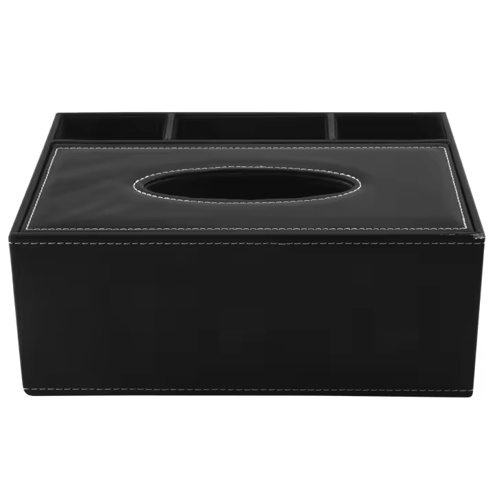 Caja de pañuelos de PU, soporte para Control remoto, organizador de escritorio multifuncional, contenedor de tijeras y lápiz (negro) - 1