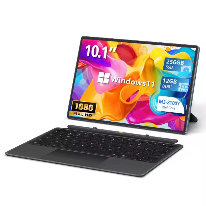 VANWIN Tablet 2 en 1, Pantalla táctil IPS de 10,1 pulgadas con Resolución de 800x1.280 píxeles, Procesador Intel Core m3-8100Y de Cuatro núcleos a 3,4 GHz, 12 GB de RAM y 256 GB de SSD, Windows 11 Pro, WiFi 6, Bluetooth 5,0, Batería de 3.400 mAh - 1