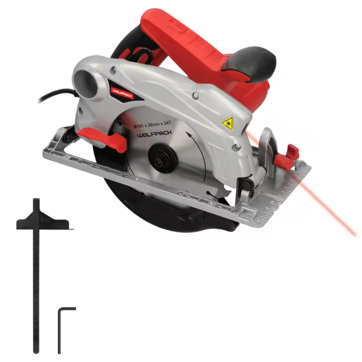 Sierra Circular WOLFPACK 1500W con Laser Disco 185mm - Corte a Inglete y Regulador de Profundidad - 1