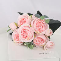 1 Bouquet De Flores Artificiales 9 Cabezas Peonía Y Rosa Té Silken Para Decoración De Hogar Y Boda DIY Para Sala De Estar Jardín - details 4