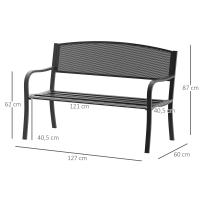 Outsunny Banco de Jardín de 2 Plazas Banco Exterior con Respaldo de Malla de Acero Carga 240 kg para Patio Terraza Balcón 127x60x87 cm Negro - details 2