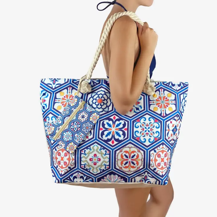 Bolso de playa maxi con cremallera, capaza de verano estampado - 1