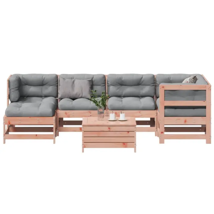 vidaXL Juego de muebles jardín 7 pzas y cojines madera abeto Douglas - 1