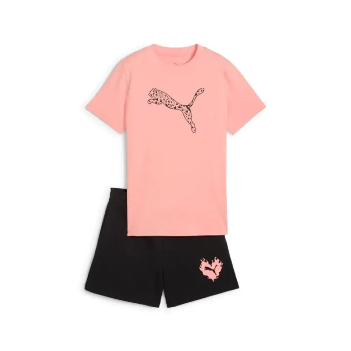 Conjunto Camiseta Rosa + Bermuda Negra Puma-FLAMING LOVE Tee and Shorts Set G-686308-18-ROSA NIÑA - 1