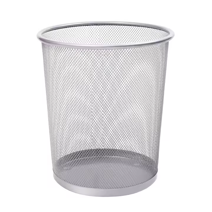 CABLEPELADO Papelera Malla Metalica, Cesto basura redondo metálico, Papelera Reciclaje, Cubo de Basura, Papelera Escritorio, Papelera Baño, 27 cm alto x 23.5 cm diámetro, 12 Litros (Plateado) - 1