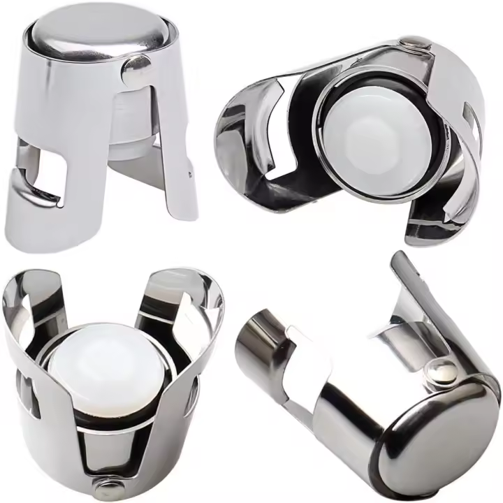 4 Pieces Champagne Stopper, Stainless Steel Vacuum Sealed Wine Sparkling Bottle Closure Sealer Silver - 1