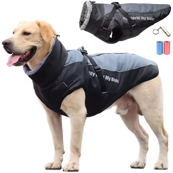 Waterproof Dog Coat Winter Warm Jacket Windbreaker Reflective Clothing Sport Dog Ski Suit Suitable for Medium and Large Dogs - with Detachable Harness - 1