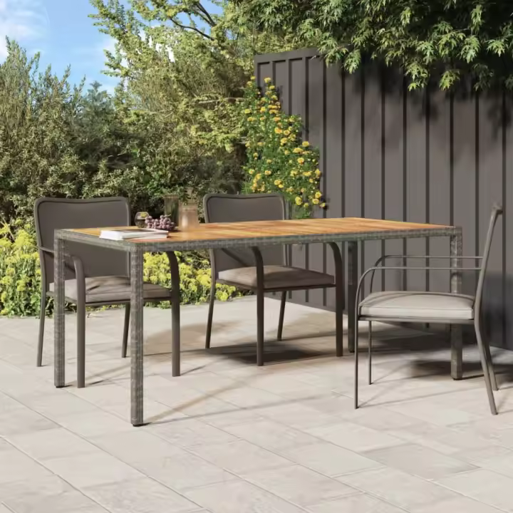 Mesa de Jardín 190x90x75 cm Madera de polyrattan gris Acacia - 1