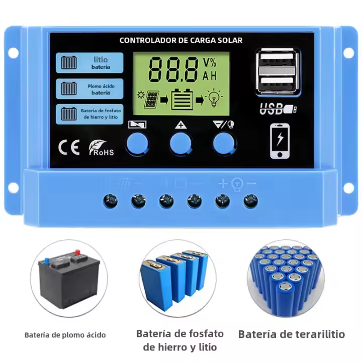 Controlador Solar 12V/24V 30A 20A 10A Regulador PWM Cargador De Batería Con Pantalla LCD Salida USB Doble 5V Para Energía Solar - 1