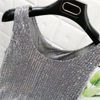 Chaleco De Noche Con Lentejuelas Para Mujer Estilo De Calle Blanca Brillante Poliéster Talla Regular Top De Verano 2022 - details 5