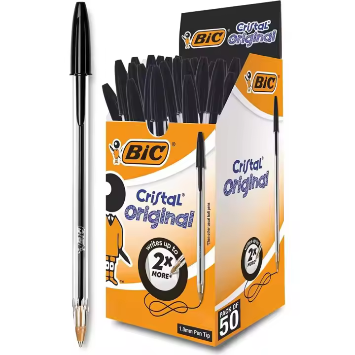 BIC Cristal Bolgrafos, Boli Bic 3 Colores Clasicos, Punta Media (1,0mm),Material Escolar, Material Oficina y Papelaria, Caja de 50 Bolis - 1