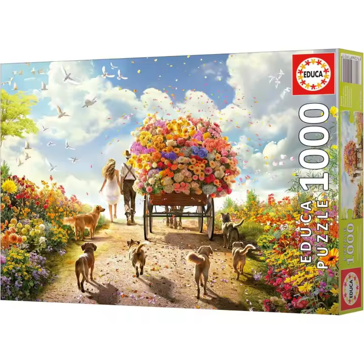 Educa - Carro de Flores | Puzzle de 1000 Piezas para Adultos. Medidas: 68 x 48 cm. Incluye Cola Fix Puzzle. A Partir de 14 años - 1