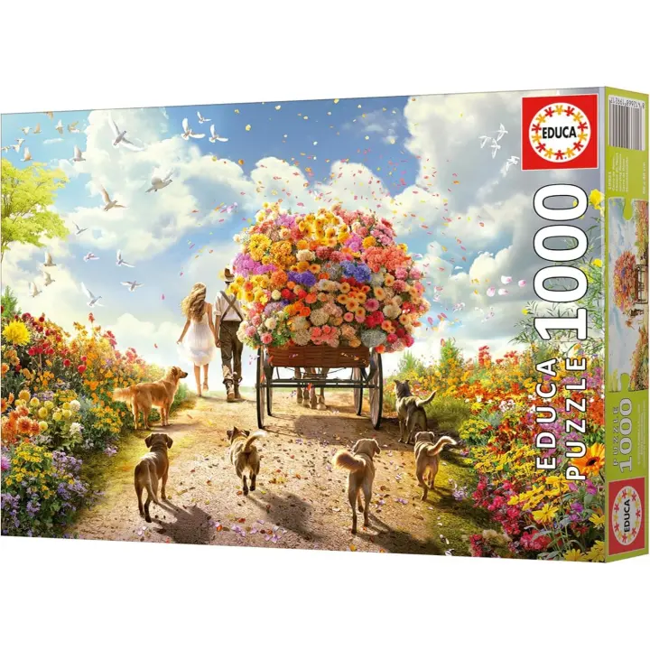 Educa - Carro de Flores | Puzzle de 1000 Piezas para Adultos. Medidas: 68 x 48 cm. Incluye Cola Fix Puzzle. A Partir de 14 años - 1