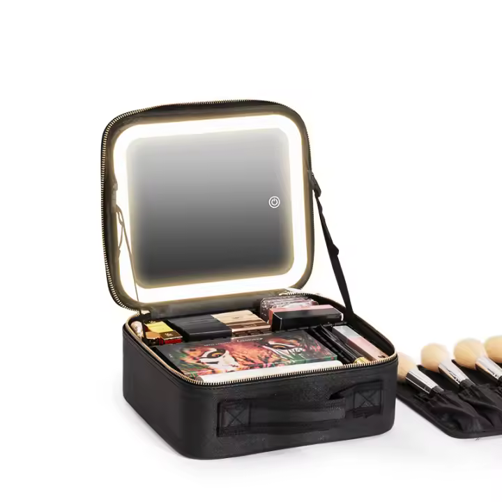 Estuche De Maquillaje Con Espejo LED Y 3 Ajustes De Color Estuche De Viaje Con Divisores Ajustables Tamaño Compacto Material PU - 1