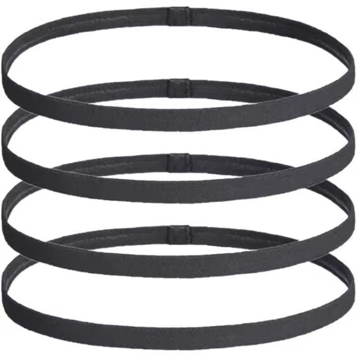 Paquete de 4 diademas deportivas, bandas elásticas negras para el cabello para hombres y mujeres, diademas deportivas delgadas antideslizantes para correr, fútbol, fitness, yoga - 1