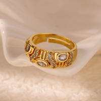 Anillo Ancha Geométrica De Zirconia Ajustable Para Mujer En Acero Inoxidable Color Oro Moda Boda Joyería Regalo - details 0