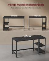 Escritorio Industrial con 2 Estantes Ajustables - Mesa de Trabajo para Oficina o Salón, Estructura de Acero, Marrón Rústico y Negro Tinta - details 16