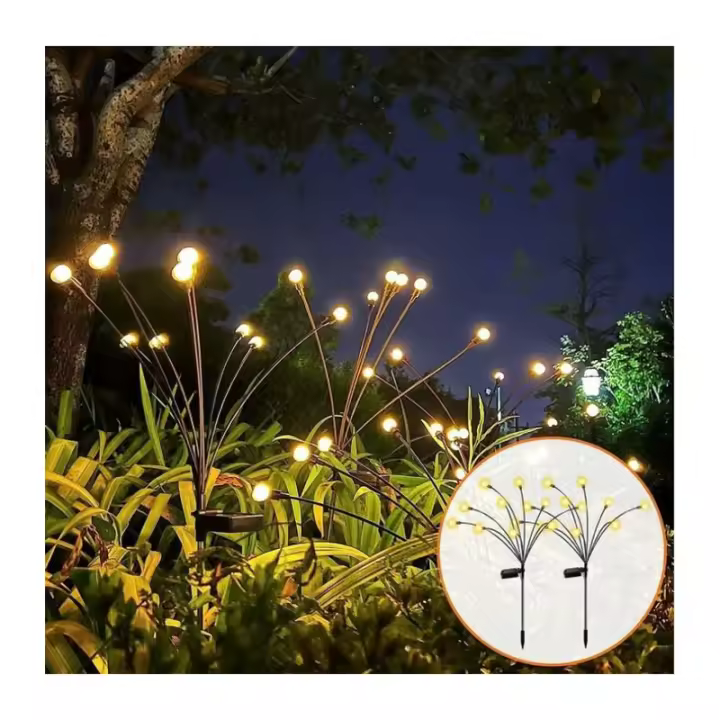 PORCHEDDU Juego de 2 Luces Solares de luciérnaga para Exterior, Luz solar LED para enchufe de luciérnaga, Luz solar de luciérnaga, Luces Solares para Exterior, Luces Solares para Jardín, 10 cuentas LED - 1