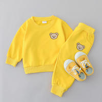 Conjunto De Dos Piezas Para Bebés Con Capucha Bordada De Oso De Poliéster De Manga Larga Para Primavera Y Otoño Ropa Infantil Casual - details 3