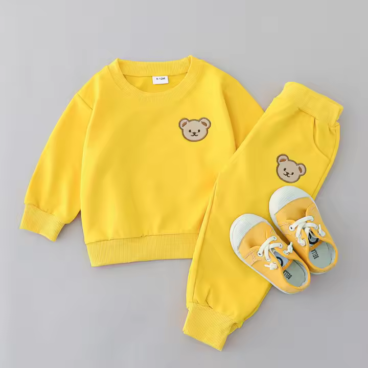 Conjunto De Dos Piezas Para Bebés Con Capucha Bordada De Oso De Poliester De Manga Larga Para Spring Y Spring Ropa Infantil Casual - 1