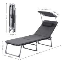 Tumbona Plegable con Colchón de 3 cm y Parasol, Respaldo Inclinable, Ideal para Jardín, Piscina y Terraza, Gris Oscuro, Capacidad 150 kg, 193x53x29,5 cm - details 7