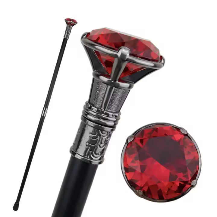 Bastón De Caminar Elegante De Plata Con Diamante Rojo 93cm Decorativo Y Fashion Para Caballeros Cosplay Con Punta De Goma - 1