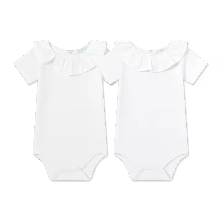Amomi Bodys Pack de 2 Piezas Unisex Cuello Volante en Tejido Blanco Manga Corta - 1