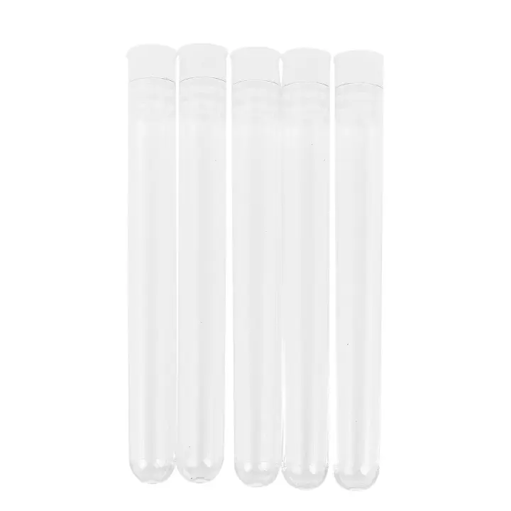 Tubo de ensayo de plástico transparente con tapa, 12 x 100 mm, fondo en U, largo, transparente, suministros de laboratorio, 100 unidades - 1