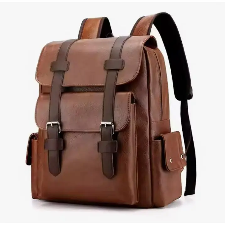 Mochila de hombro de cuero impermeable para hombre, bolso Retro informal de gran capacidad para ordenador portátil de negocios para estudiantes, mochila escolar de viaje, moda - 1