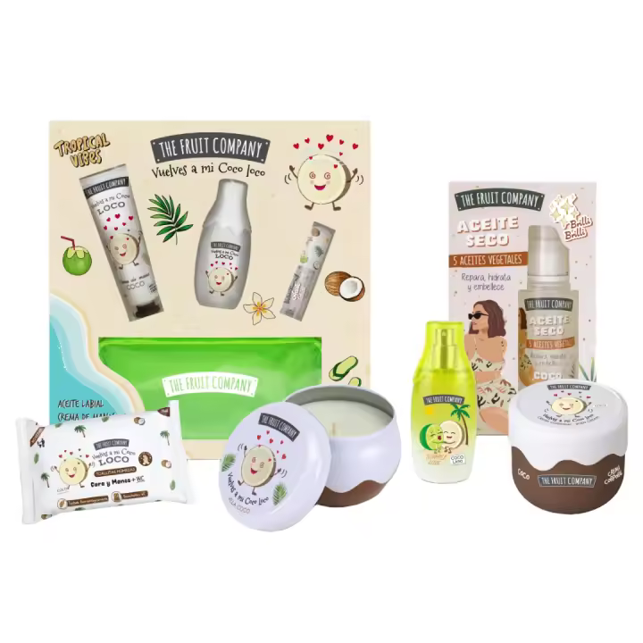 The Fruit Company PACK Coco Loco - Set regalo + Manteca corporal + Vela perfumada + toallitas + Colonia + Aceite Corporal - 1