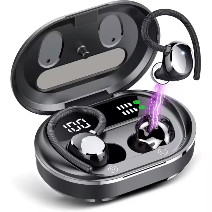 Auriculares inalámbricos, nuevos auriculares Bluetooth 5.3 para deportes ultraligeros en 2023 con pantalla led, auriculares para micrófono incorporados, auriculares inalámbricos impermeables ipx7 con gancho para oídos, adecuados para ejercicios en gimnasi - 1