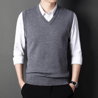 Chaleco De Suéter Para Hombre Color Sólido Moda Casual Cálido Sin Mangas Cómodo Para Primavera Y Otoño V-Neck Material De Algodón Y Lana Delgada - details 7