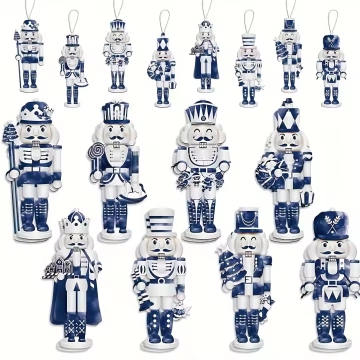 16 Piezas De Ornamentos De Navidad Con Patrón De Porcelana Azul Y Blanca Gato Teapot Nutcracker Figura De Papel Chinoiserie - 1