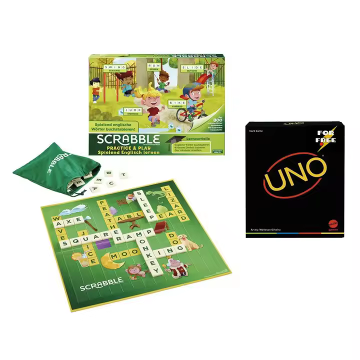 Mattel Games Juego De Mesa Juegos De Mesa Scrabble Aprende Inglés + Uno Minimalista De Regalo - 1
