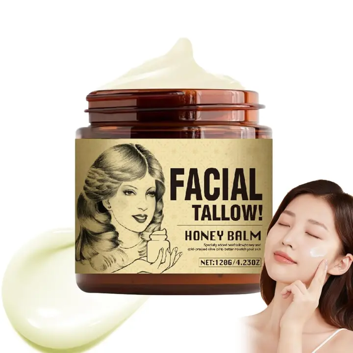 Bálsamo facial de sebo y miel, crema facial de sebo de res, cuidado de la piel con sebo de res, bálsamo orgánico de sebo de res alimentado con pasto, hidratante, bálsamo facial hidratante para labios, rostro y cuerpo (1 unidad) - 1