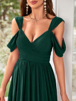 Vestido De Noche Elegante Para Mujer Unithorse Con Hombros Finos Manga Corta Cintura Ajustada Y Abertura En El Lado Chiffón Formal Para Damas De Honor - details 22