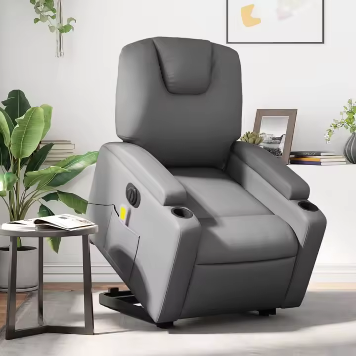 vidaXL Sillón de masaje elevable eléctrico cuero sintético gris - 1