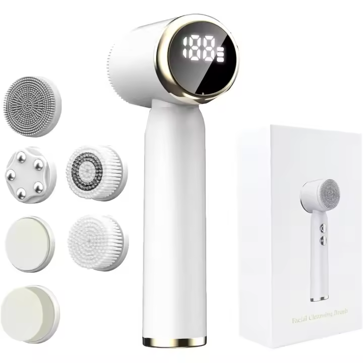 Cepillo de limpieza facial, KissDate 6 en 1, cepillo eléctrico para limpieza facial, recargable, IPX6, resistente al agua, exfoliante facial con 6 cabezales de cepillo, regalo para adolescentes, mujeres y hombres - 1