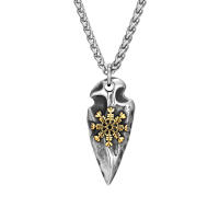 Collar De Escudo Vikingo Para Hombres Color Oro Antiguo Acero Inoxidable Amuleto De Tríptico Nórdico Colgante Inmortal Joyería Regalo - details 9