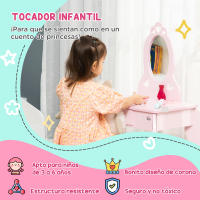 HOMCOM Tocador Infantil de Madera para Niñas de 3-6 Años con Taburete y Espejo Tipo Princesa Mesa de Maquillaje para Niñas con Cajón para Dormitorio 60x36x88 cm Rosa - details 0