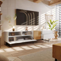 Soporte de TV moderno, y aspecto de Madera Blanco, 180x50x38 cm, minimalista Diseño - details 4