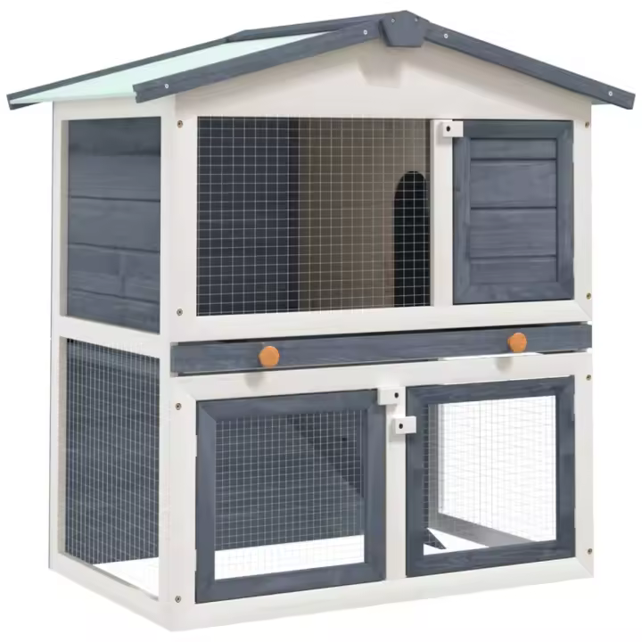 vidaXL Conejera de Exterior 3 Puertas Madera Casa de Conejos Jaula de Mascota Color Gris,  Marrón,  Rojo y mas - 1