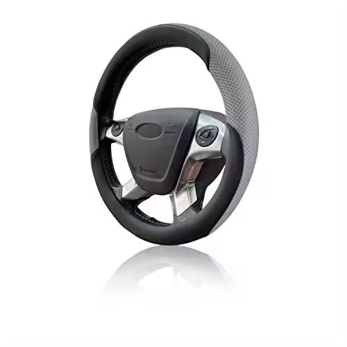 Enerfero Funda Volante para Coche,Cubierta de Volante Cuero Microfibra Tamaño Universal 37.5-39.5 CM，Color Negro Azul y Gris - 1