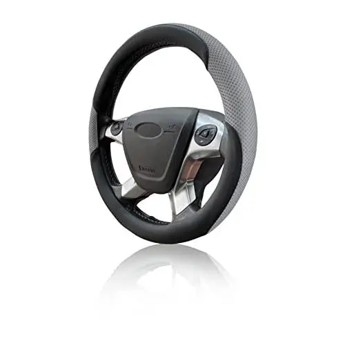 Enerfero Funda Volante para Coche,Cubierta de Volante Cuero Microfibra Tamaño Universal 37.5-39.5 CM，Color Negro Azul y Gris - 1