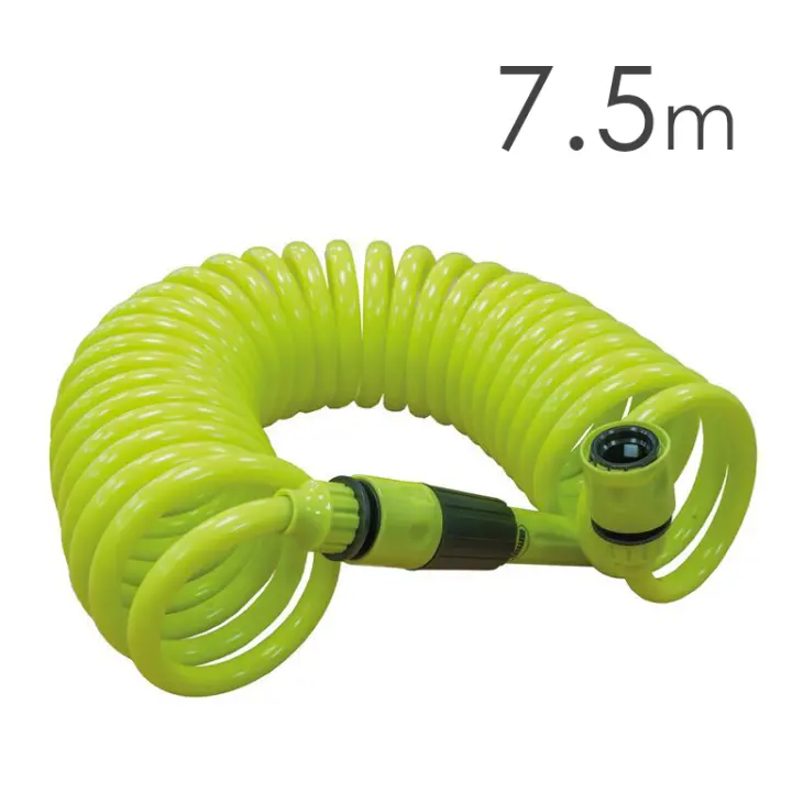 Manguera tipo muelle rizada en espiral extensible 7,5mt con enchufe rápido y lanza riegos Amig - 1