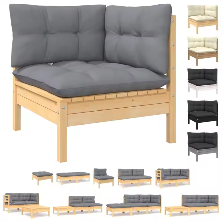 vidaXL Juego muebles jardín 3 pzas con cojines gris madera pino maciza - 1