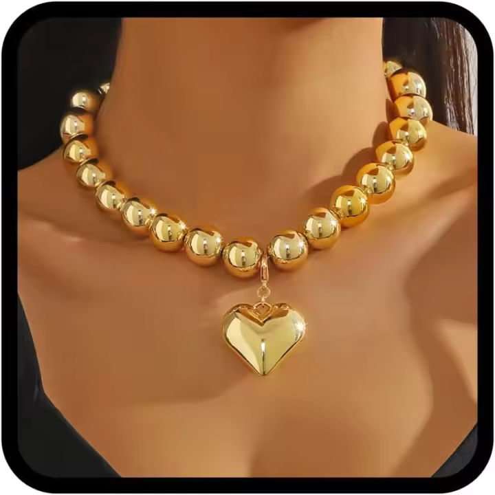 Collar Grués with Colgante de corazón Dorado con cuentes punk, gruesos para Mujer Collares, sin Talla, Corazón - 1