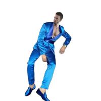 Traje De Novia Elegante Para Hombre Azul Con Chal De Punto Regular Cintura Baja Slim Fit Conjunto Completo De Chaqueta Y Pantalones Para Bodas Y Fiestas - details 2